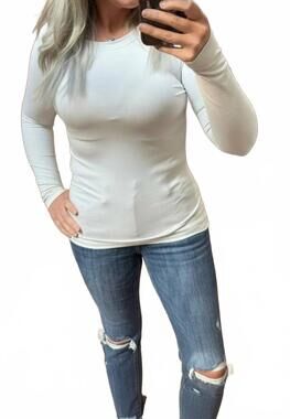 NEW 42POPS brushed microfiber long sleeve tee in bone
